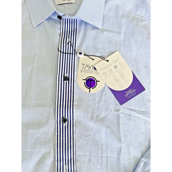 Tayion Collection Men's Slim-Fit Stripe-Placket Dress Shirt Blue M 15-15.5/32-33 - Picture 6 of 9